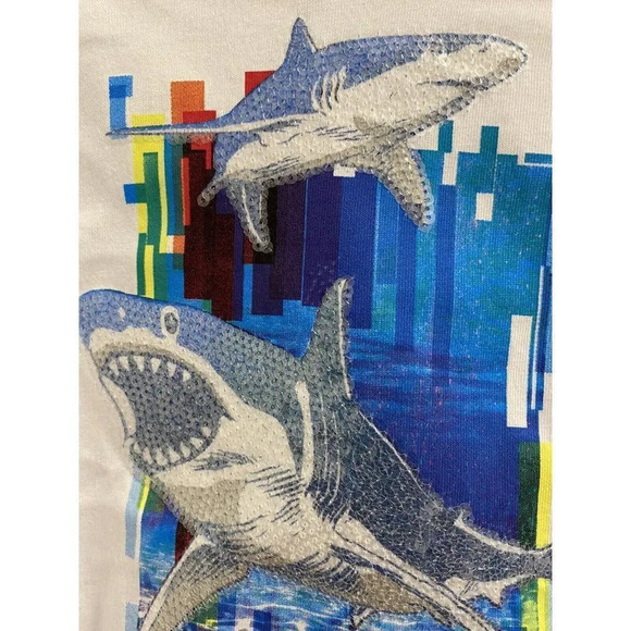 Shark Sequin jersey hoodie boys Short Sleeves Size 7 - Picture 3 of 7